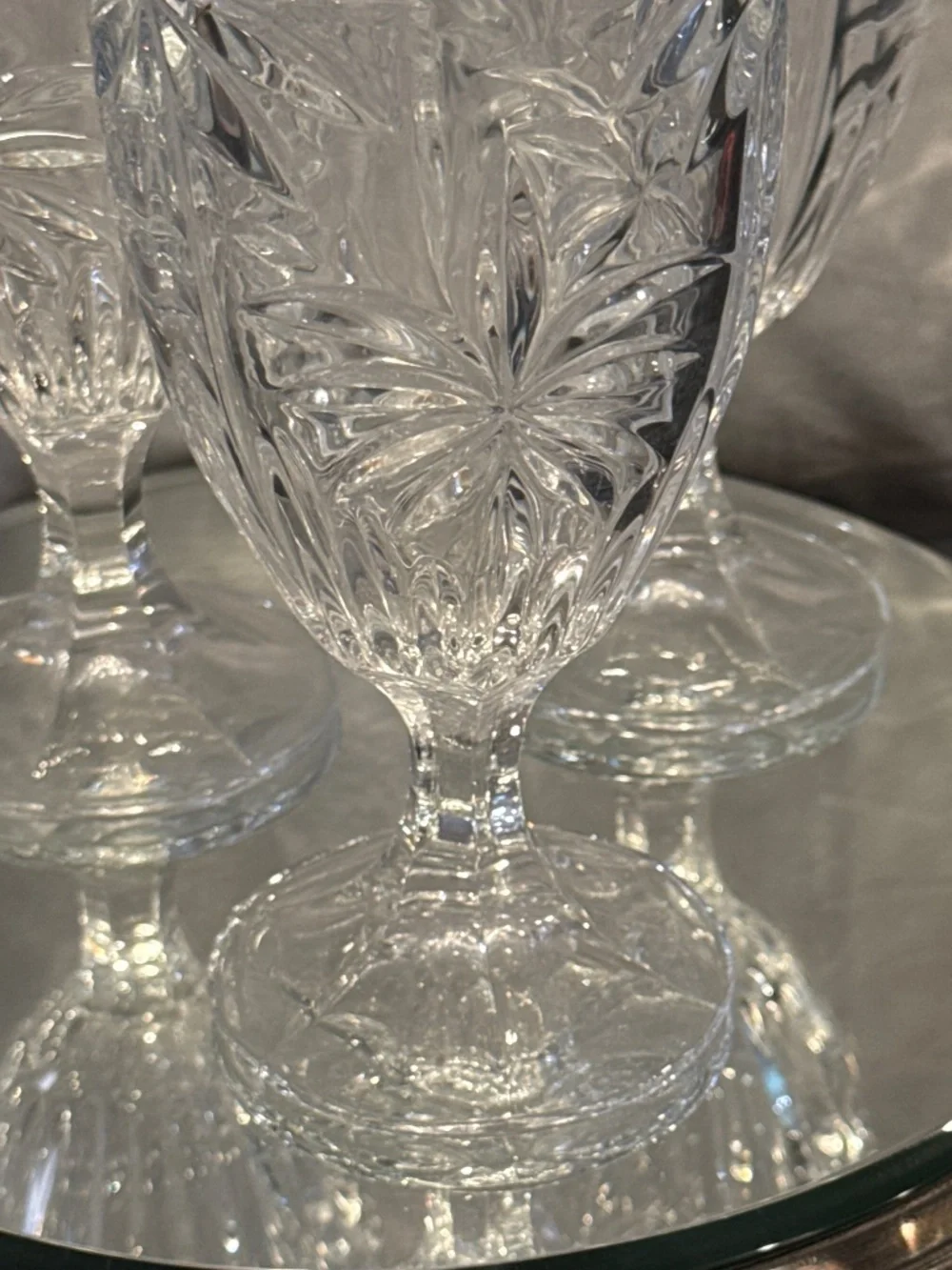 3 Vintage Godinger Shannon Crystal, South Beach palm tree ice tea.\Water goblet
